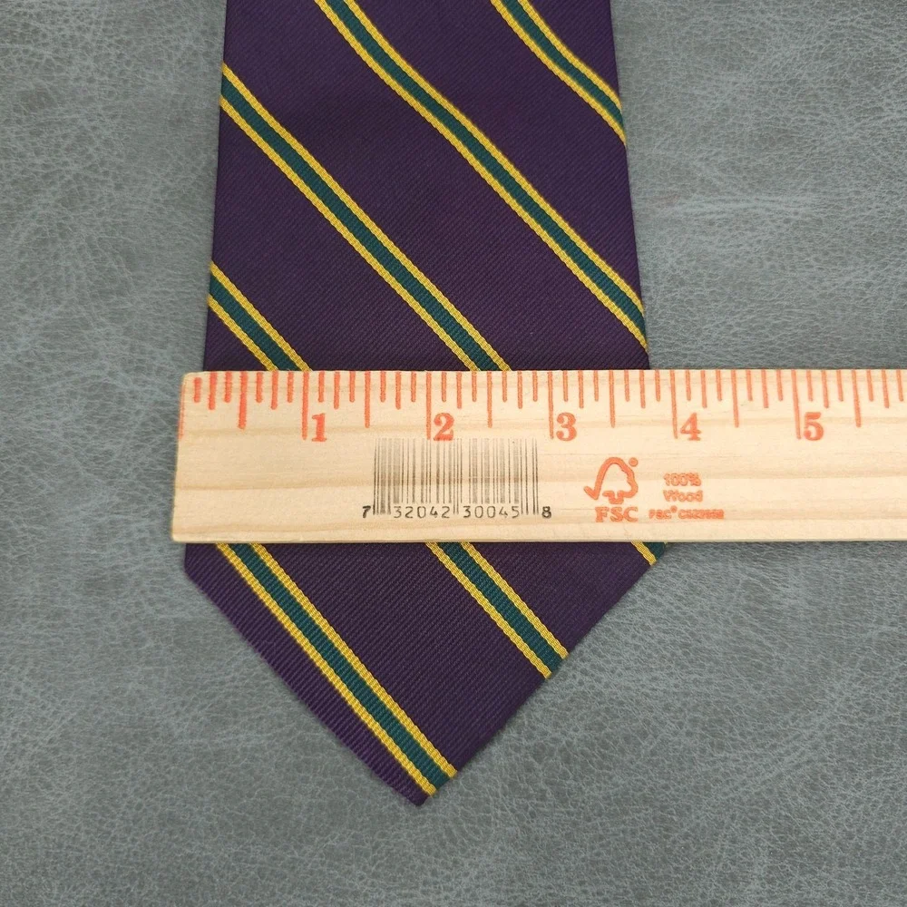 Polo Ralph Lauren Tie Mens Silk Purple Green Gold Regimental Stripe USA Necktie